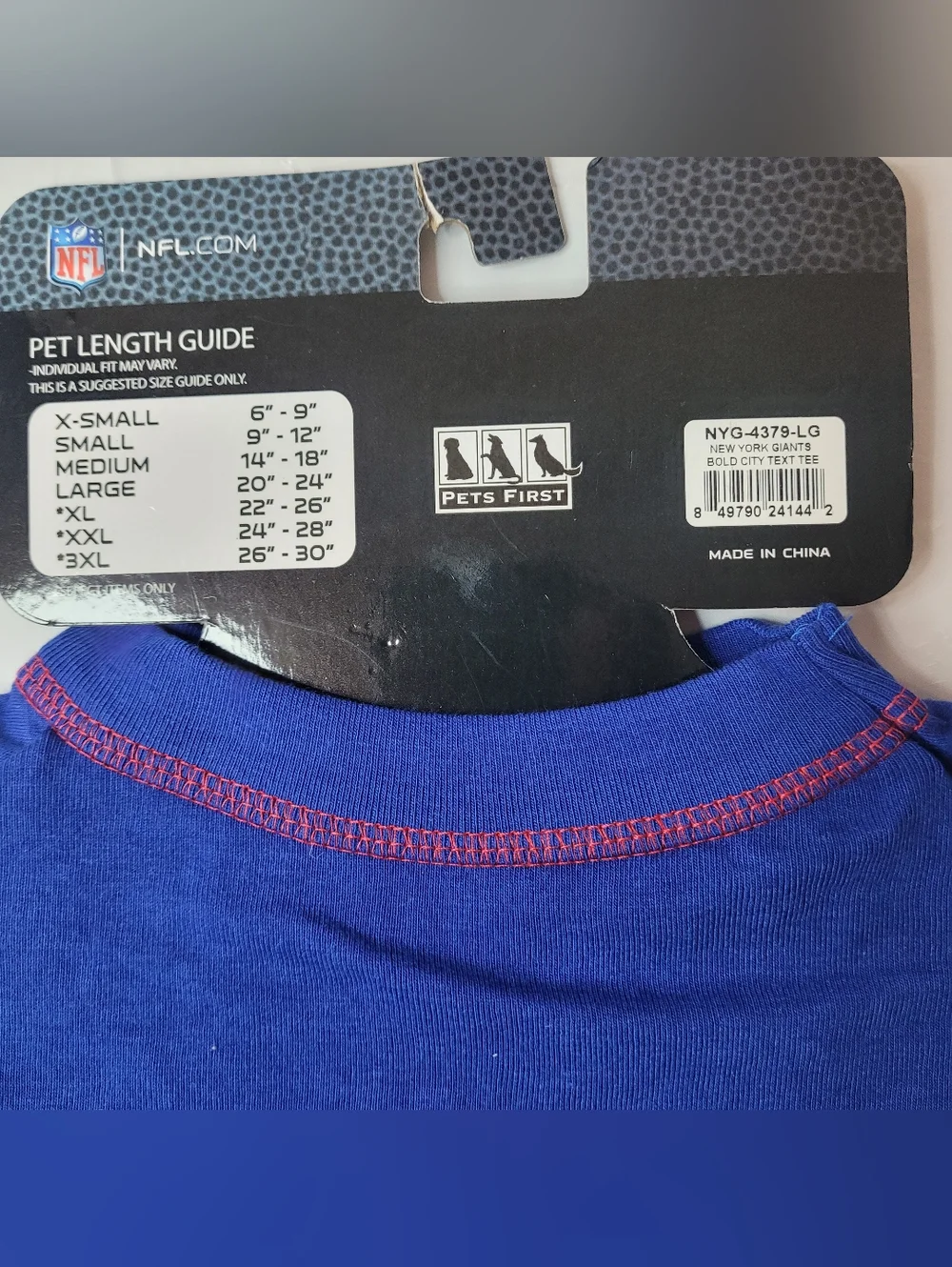 NFL Pets New York Giants Dog & Cat T-Shirt New Large